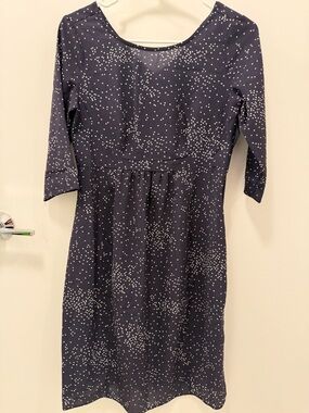 Maternity Navy Dot-Print Women's Dress - Classic Scoop Neck